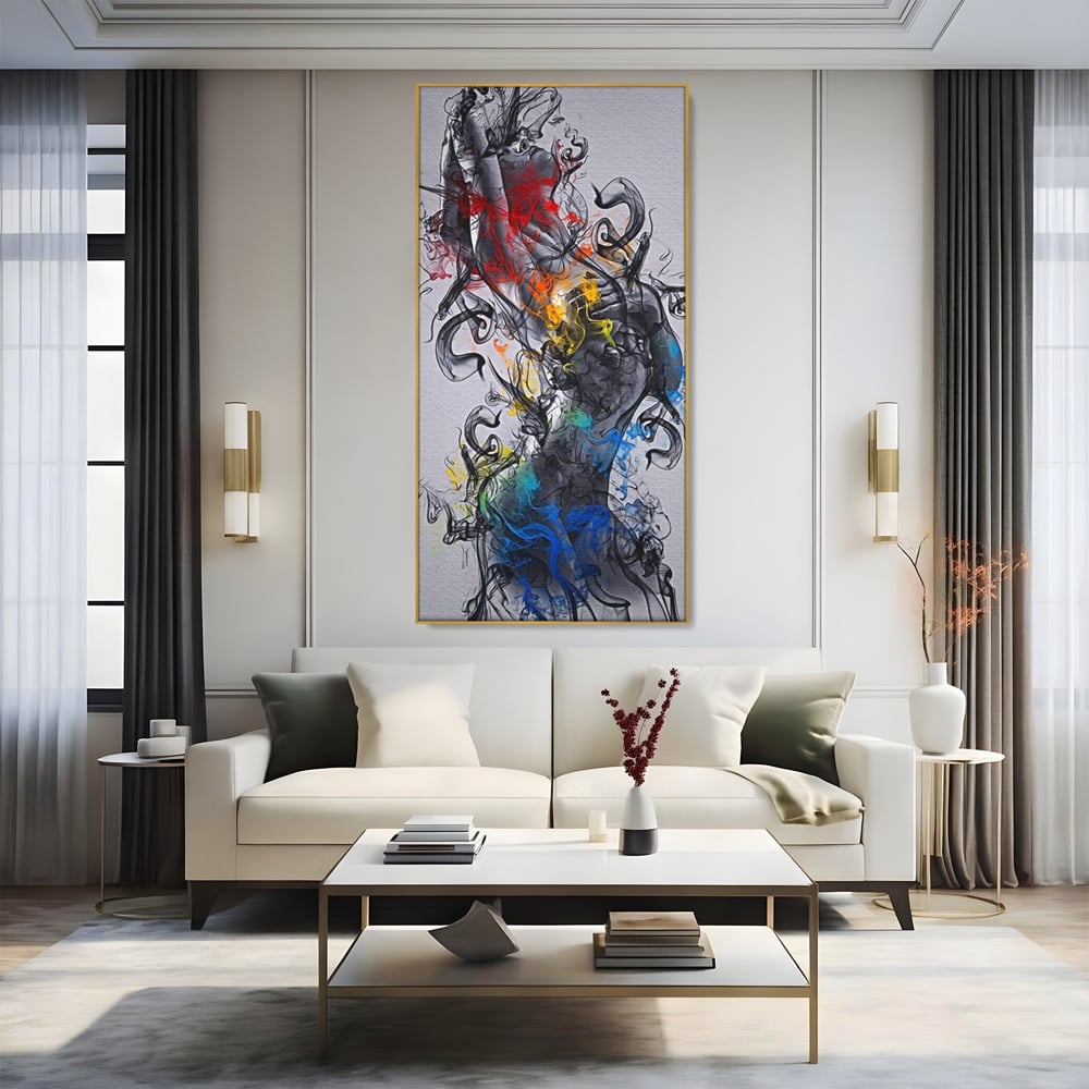 Tablou Canvas Premium LuxCanva® E1038, Femeie in Foc si Fum, Ardere, Foc, Fum, Femeie, Renastere, Living Room, Culori vibrante