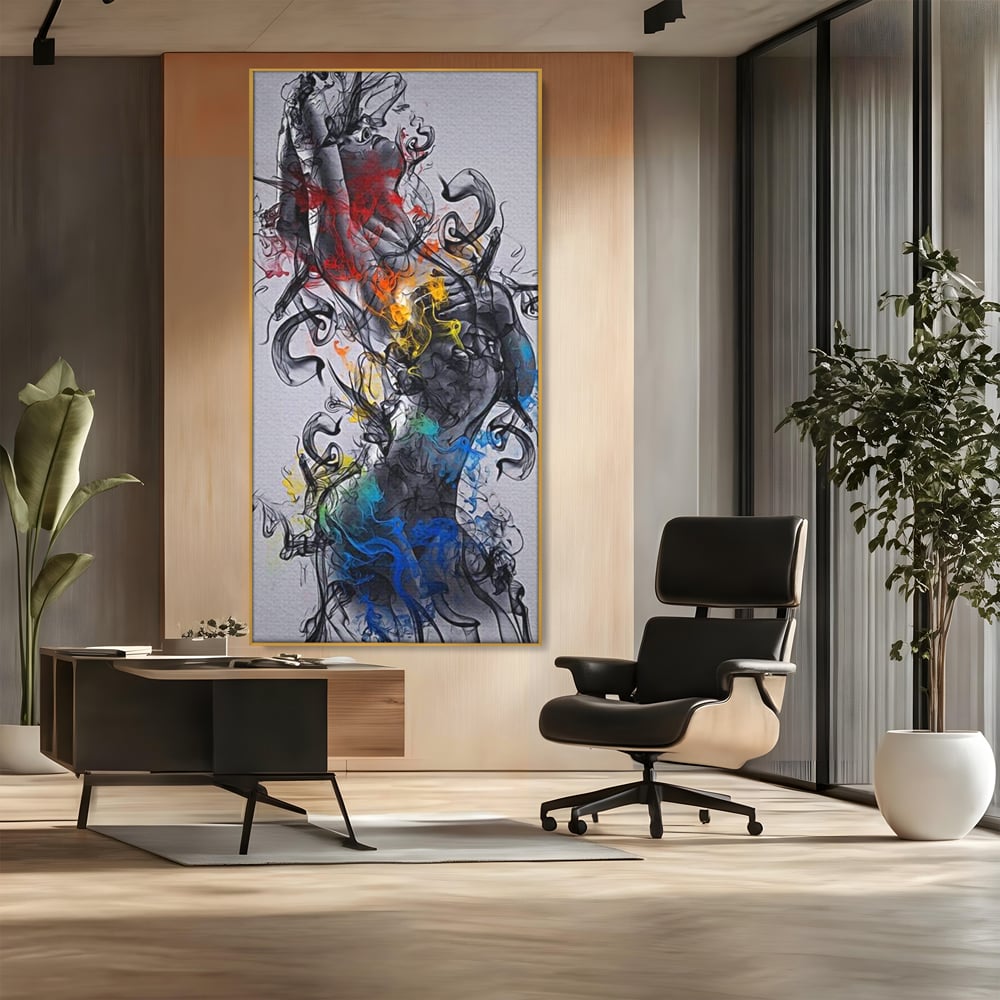 Tablou Canvas Premium LuxCanva® E1038, Femeie in Foc si Fum, Ardere, Foc, Fum, Femeie, Renastere, Living Room, Culori vibrante