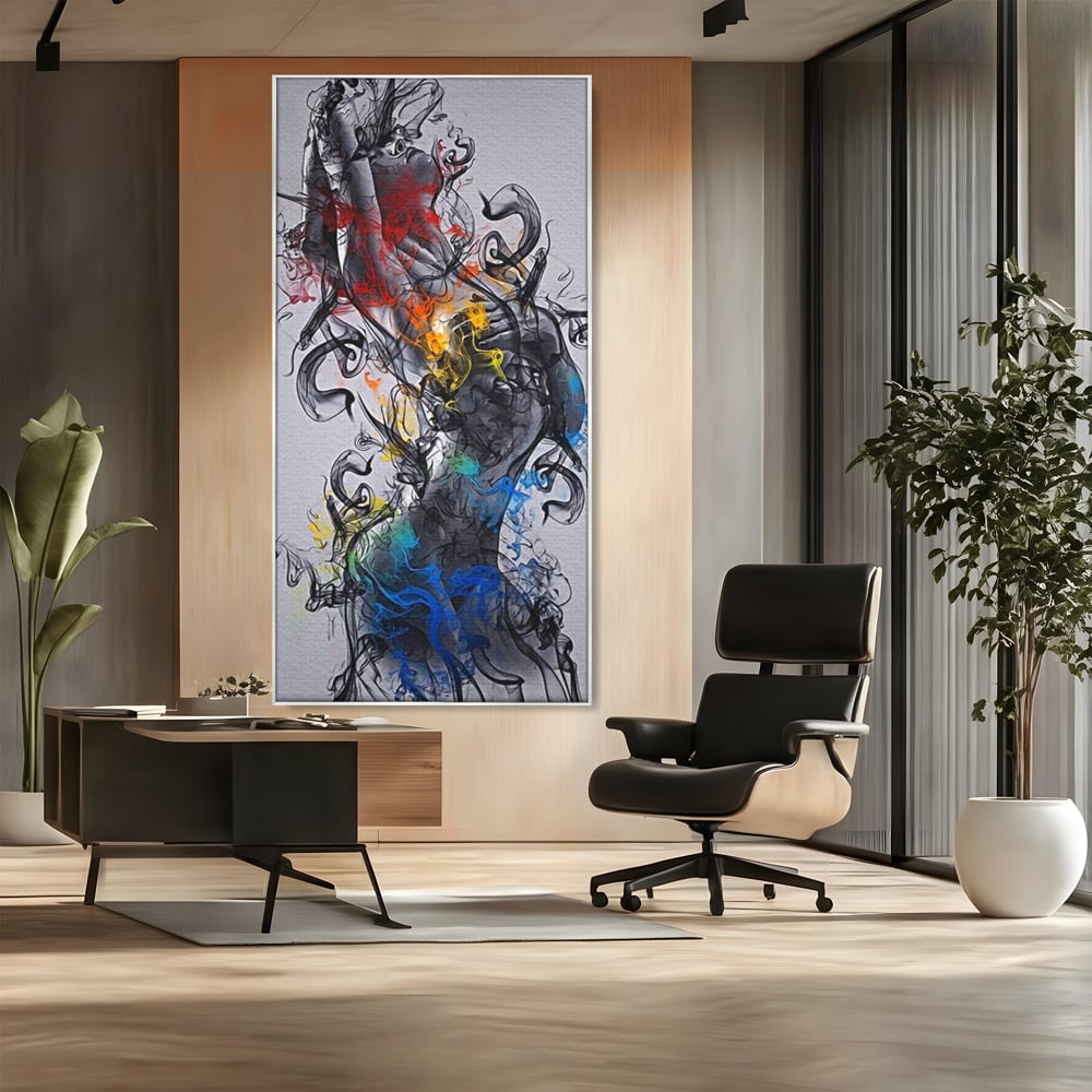 Tablou Canvas Premium LuxCanva® E1038, Femeie in Foc si Fum, Ardere, Foc, Fum, Femeie, Renastere, Living Room, Culori vibrante