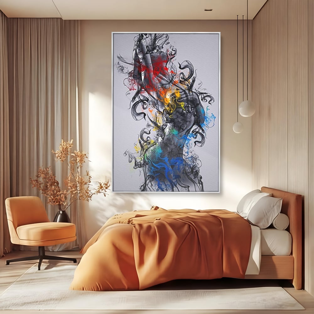 Tablou Canvas Premium LuxCanva® E1038, Femeie in Foc si Fum, Ardere, Foc, Fum, Femeie, Renastere, Living Room, Culori vibrante