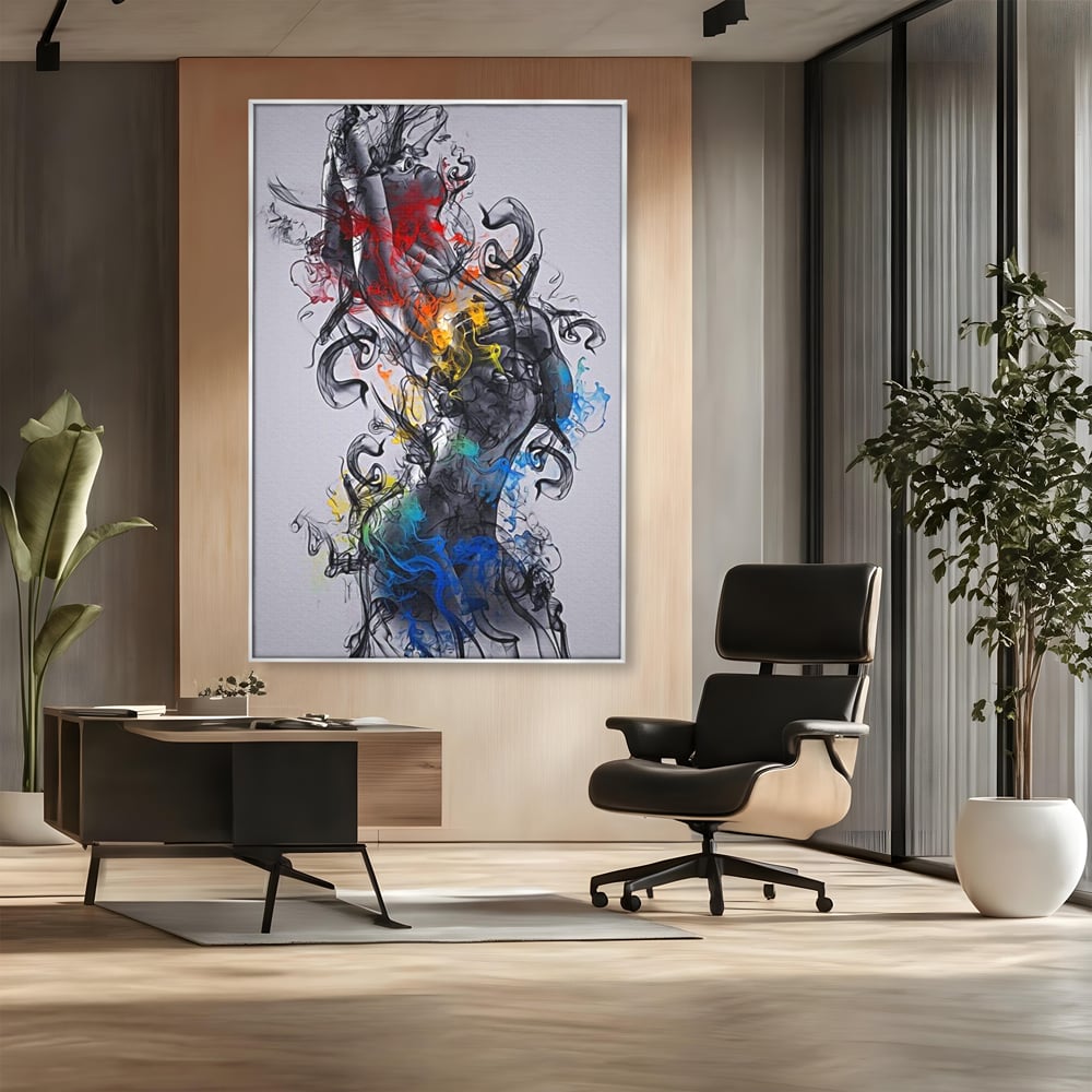 Tablou Canvas Premium LuxCanva® E1038, Femeie in Foc si Fum, Ardere, Foc, Fum, Femeie, Renastere, Living Room, Culori vibrante