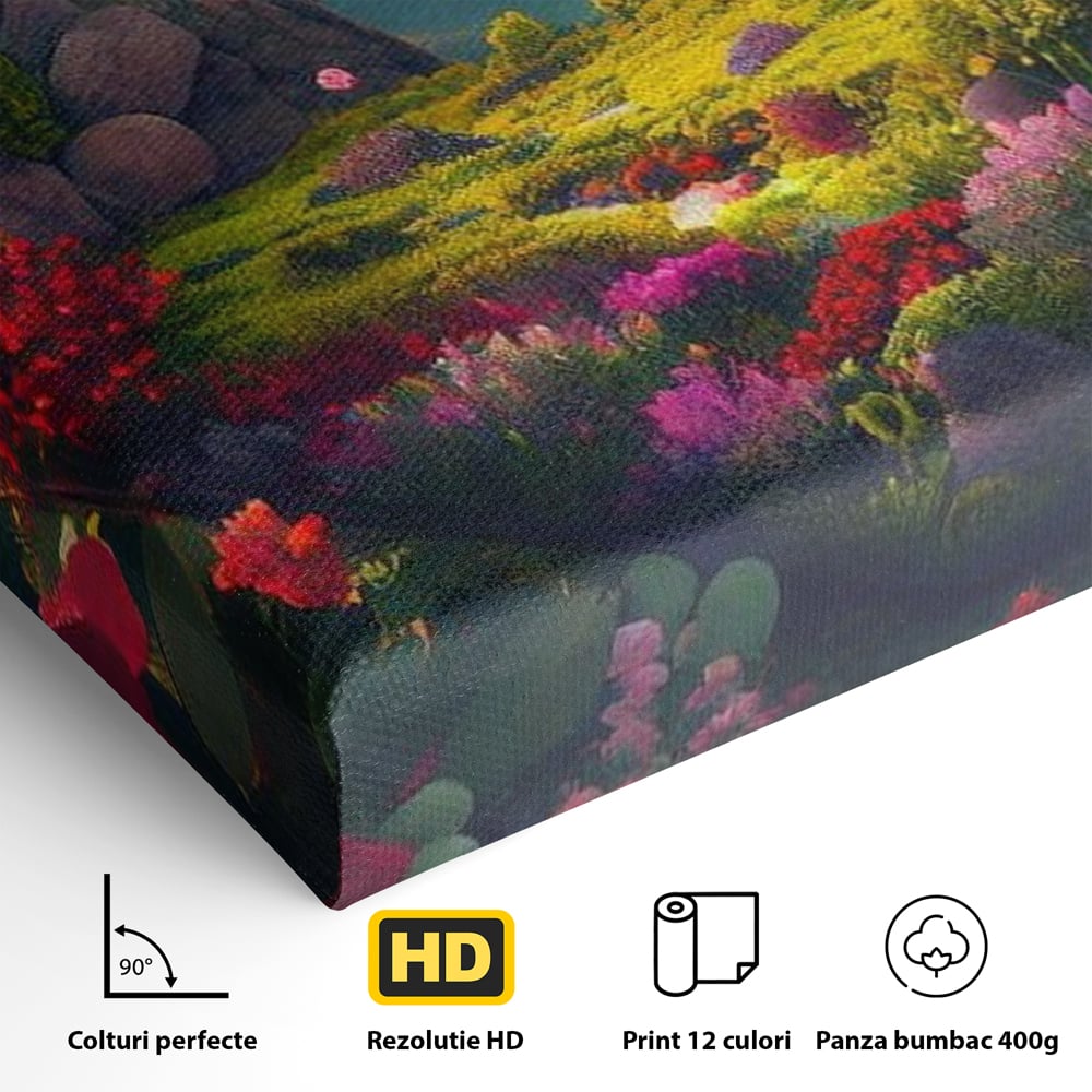 Leinwandbilder Leinwand Premium LuxCanva® E1041, Himmelsfang, Garten, Zuflucht, Paradies, Paradies, Himmel, Blumen, Wohnzimmer, Lebendige Farben