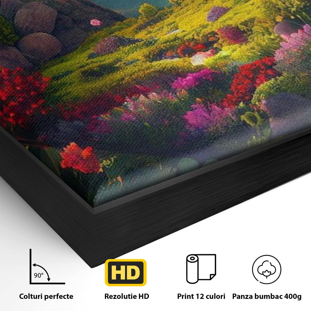 Leinwandbilder Leinwand Premium LuxCanva® E1041, Himmelsfang, Garten, Zuflucht, Paradies, Paradies, Himmel, Blumen, Wohnzimmer, Lebendige Farben