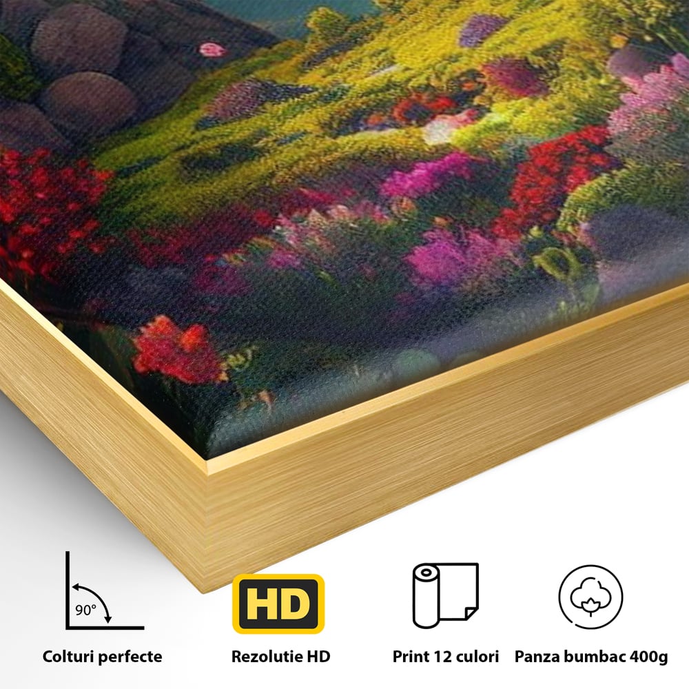 Leinwandbilder Leinwand Premium LuxCanva® E1041, Himmelsfang, Garten, Zuflucht, Paradies, Paradies, Himmel, Blumen, Wohnzimmer, Lebendige Farben