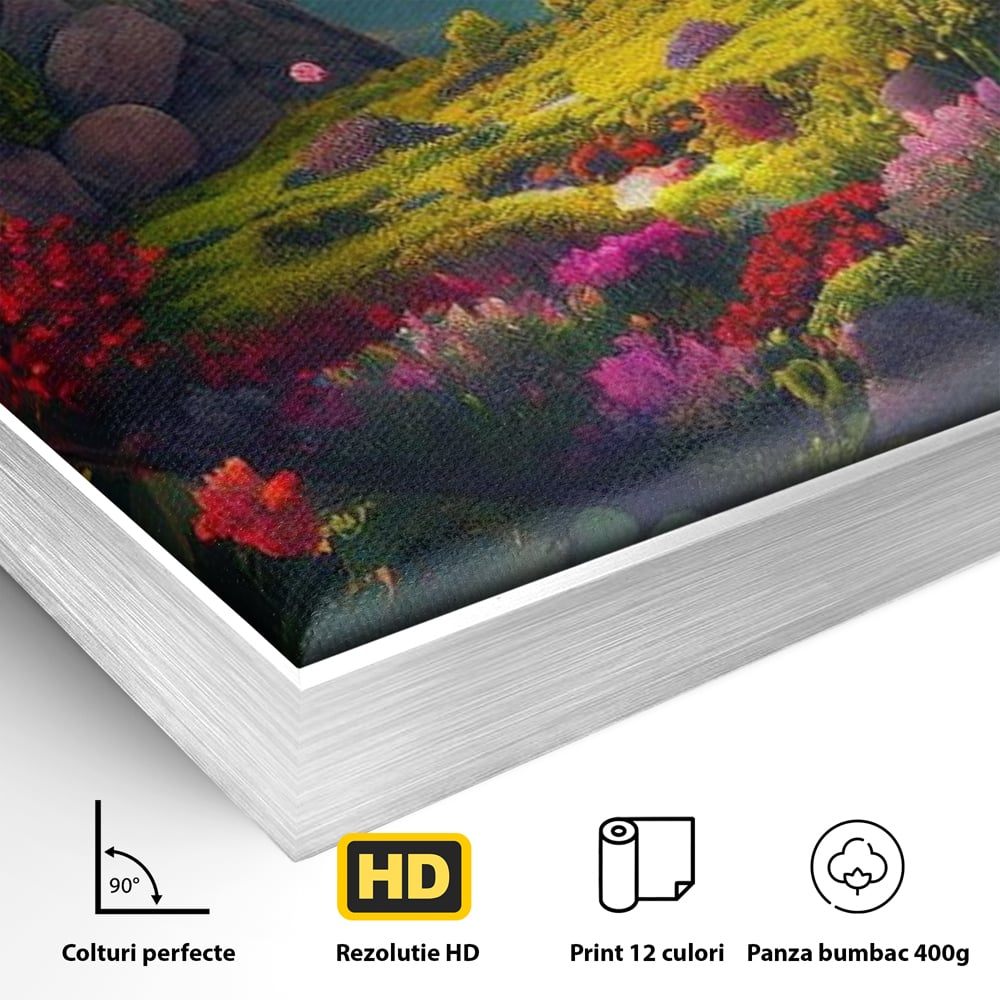 Leinwandbilder Leinwand Premium LuxCanva® E1041, Himmelsfang, Garten, Zuflucht, Paradies, Paradies, Himmel, Blumen, Wohnzimmer, Lebendige Farben