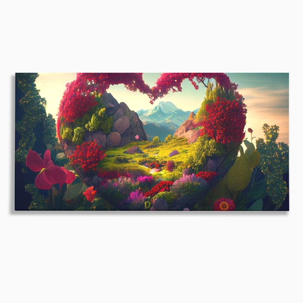 Leinwandbilder Leinwand Premium LuxCanva® E1041, Himmelsfang, Garten, Zuflucht, Paradies, Paradies, Himmel, Blumen, Wohnzimmer, Lebendige Farben