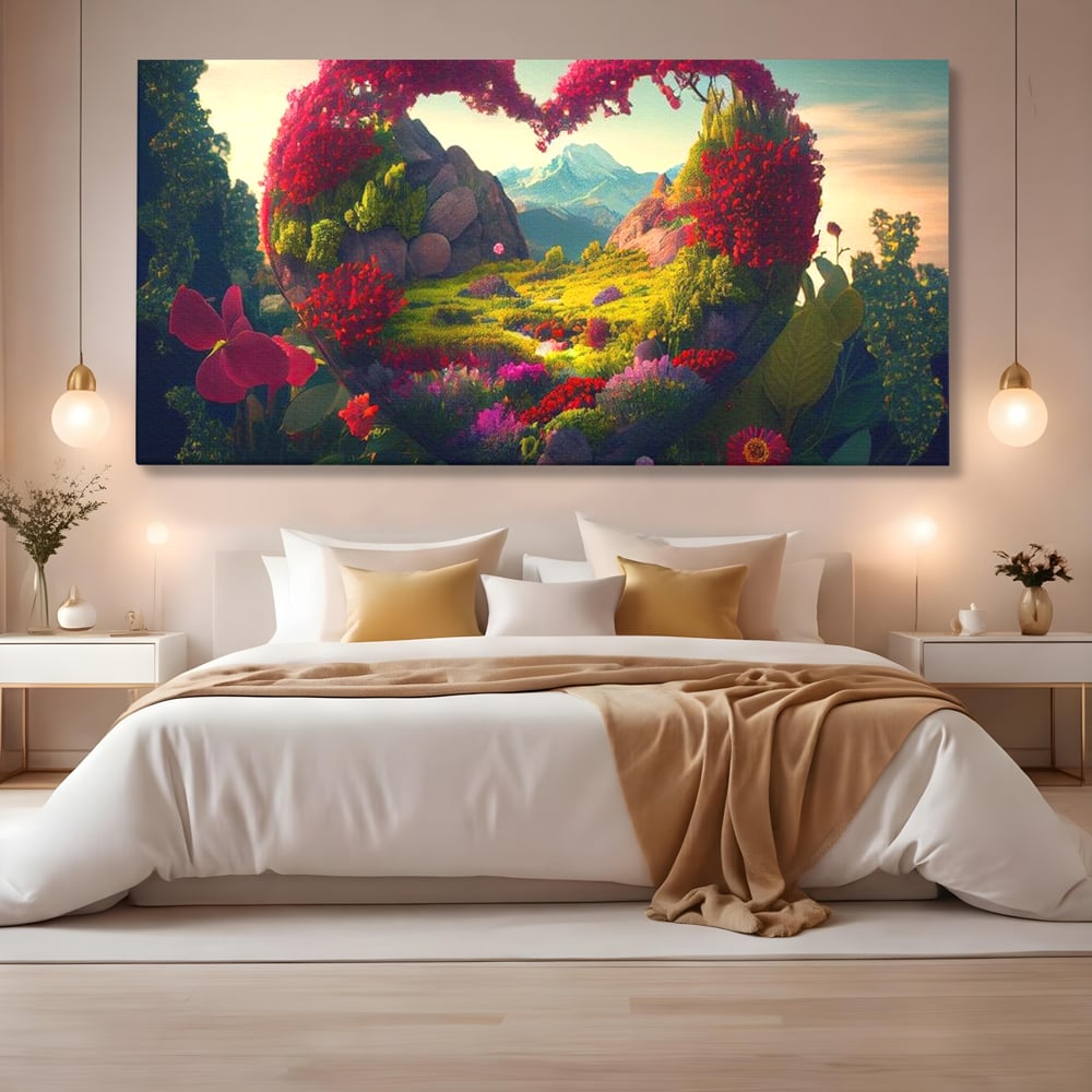 Leinwandbilder Leinwand Premium LuxCanva® E1041, Himmelsfang, Garten, Zuflucht, Paradies, Paradies, Himmel, Blumen, Wohnzimmer, Lebendige Farben