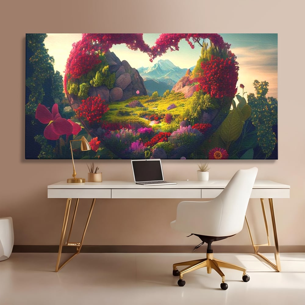 Leinwandbilder Leinwand Premium LuxCanva® E1041, Himmelsfang, Garten, Zuflucht, Paradies, Paradies, Himmel, Blumen, Wohnzimmer, Lebendige Farben
