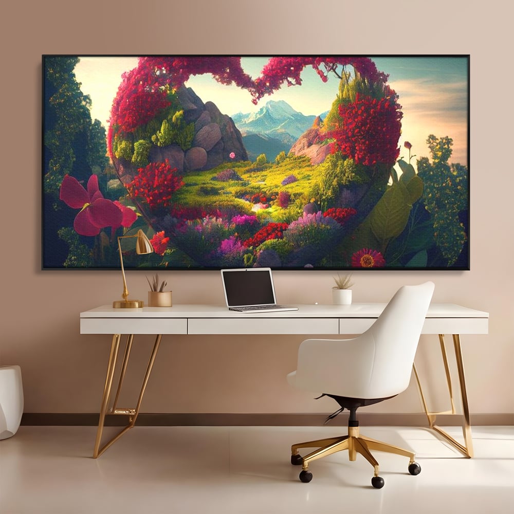 Leinwandbilder Leinwand Premium LuxCanva® E1041, Himmelsfang, Garten, Zuflucht, Paradies, Paradies, Himmel, Blumen, Wohnzimmer, Lebendige Farben