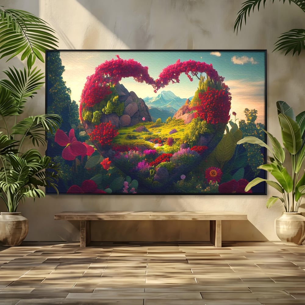 Leinwandbilder Leinwand Premium LuxCanva® E1041, Himmelsfang, Garten, Zuflucht, Paradies, Paradies, Himmel, Blumen, Wohnzimmer, Lebendige Farben