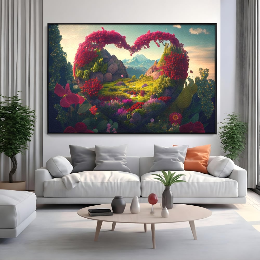 Leinwandbilder Leinwand Premium LuxCanva® E1041, Himmelsfang, Garten, Zuflucht, Paradies, Paradies, Himmel, Blumen, Wohnzimmer, Lebendige Farben