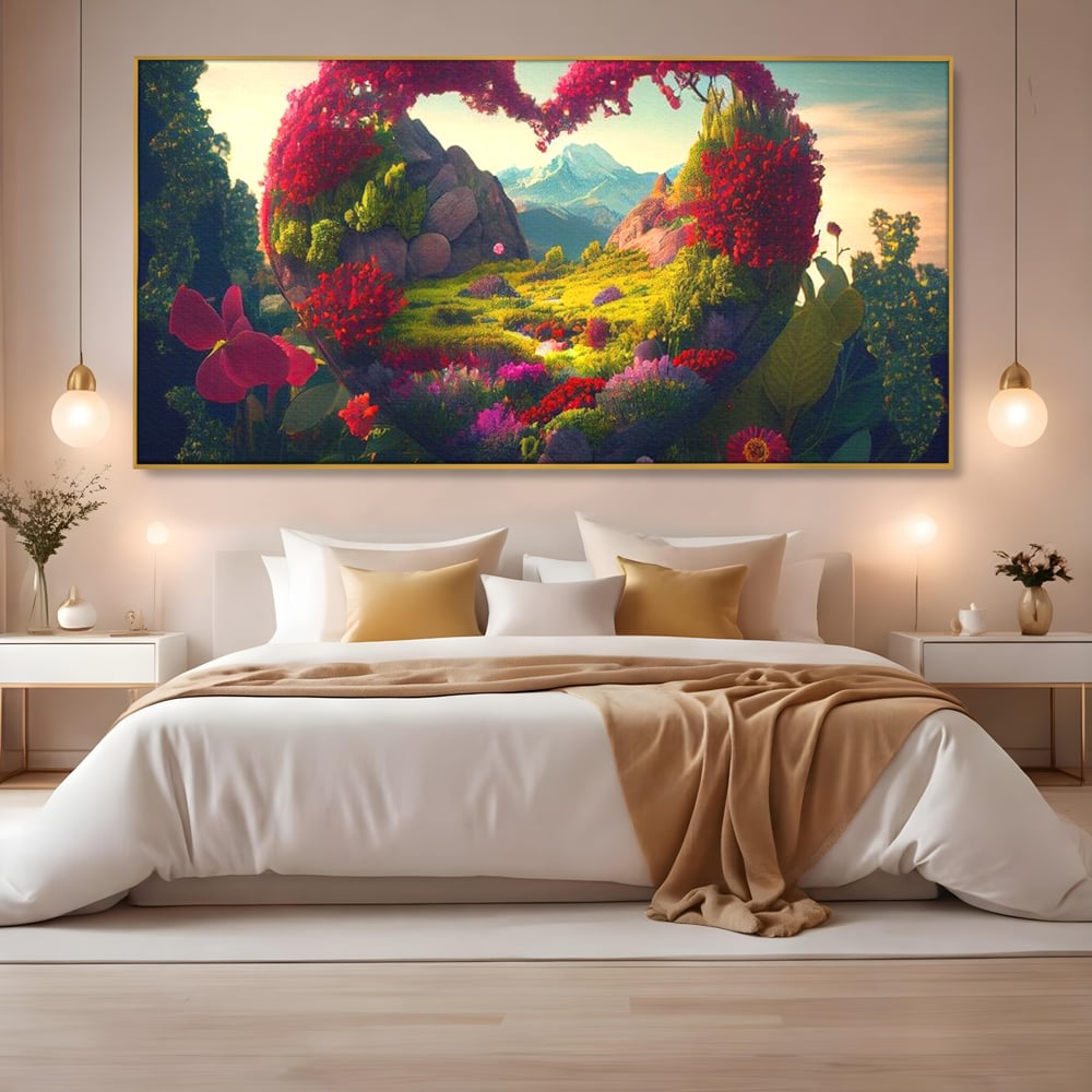 Leinwandbilder Leinwand Premium LuxCanva® E1041, Himmelsfang, Garten, Zuflucht, Paradies, Paradies, Himmel, Blumen, Wohnzimmer, Lebendige Farben