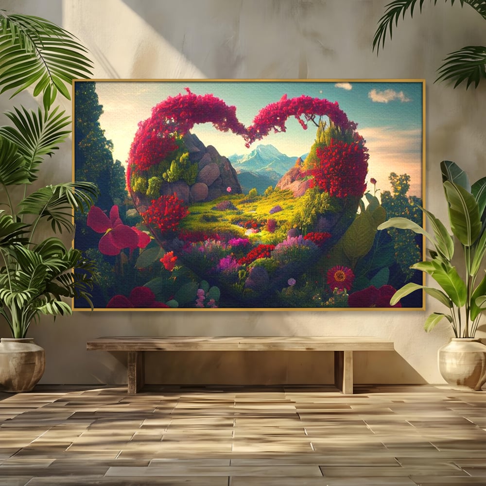 Leinwandbilder Leinwand Premium LuxCanva® E1041, Himmelsfang, Garten, Zuflucht, Paradies, Paradies, Himmel, Blumen, Wohnzimmer, Lebendige Farben