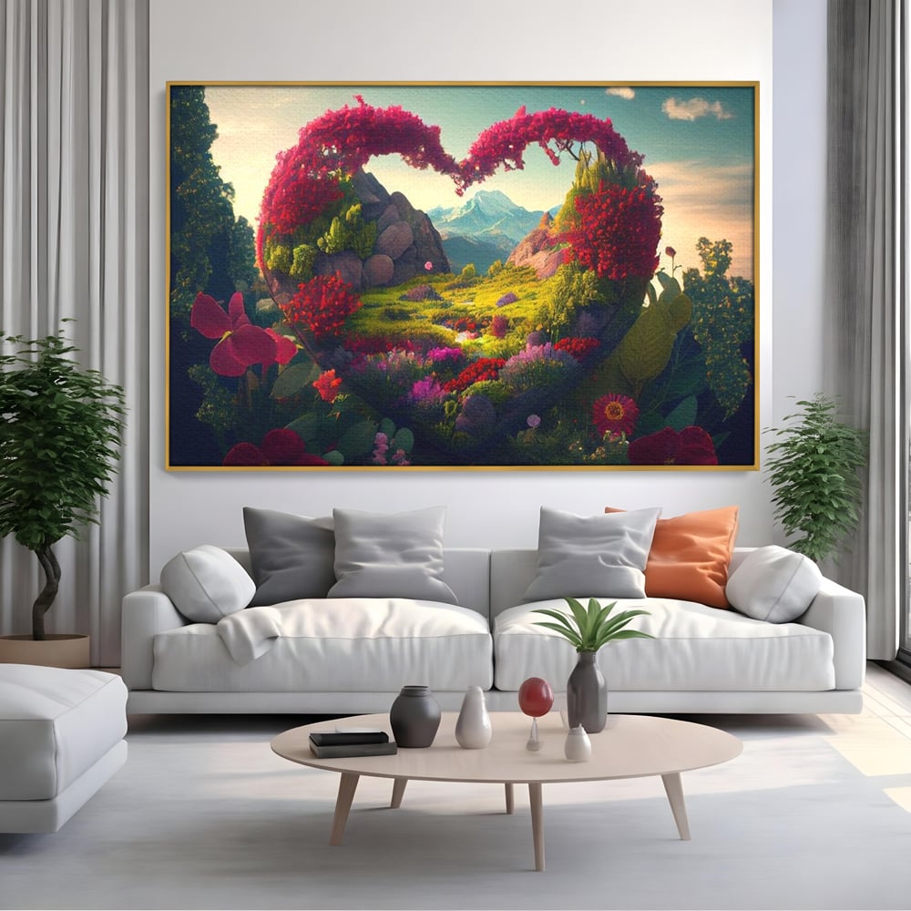 Leinwandbilder Leinwand Premium LuxCanva® E1041, Himmelsfang, Garten, Zuflucht, Paradies, Paradies, Himmel, Blumen, Wohnzimmer, Lebendige Farben