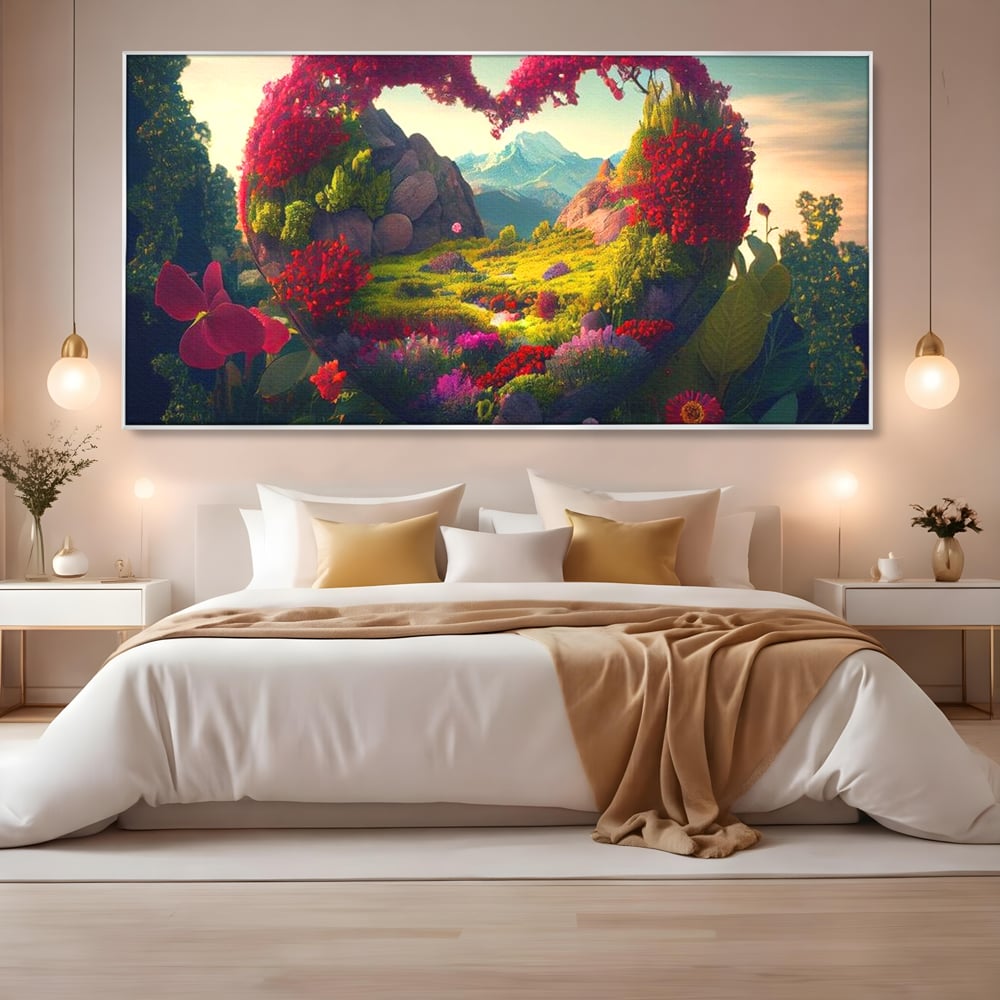 Leinwandbilder Leinwand Premium LuxCanva® E1041, Himmelsfang, Garten, Zuflucht, Paradies, Paradies, Himmel, Blumen, Wohnzimmer, Lebendige Farben