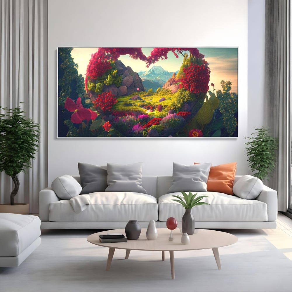 Leinwandbilder Leinwand Premium LuxCanva® E1041, Himmelsfang, Garten, Zuflucht, Paradies, Paradies, Himmel, Blumen, Wohnzimmer, Lebendige Farben