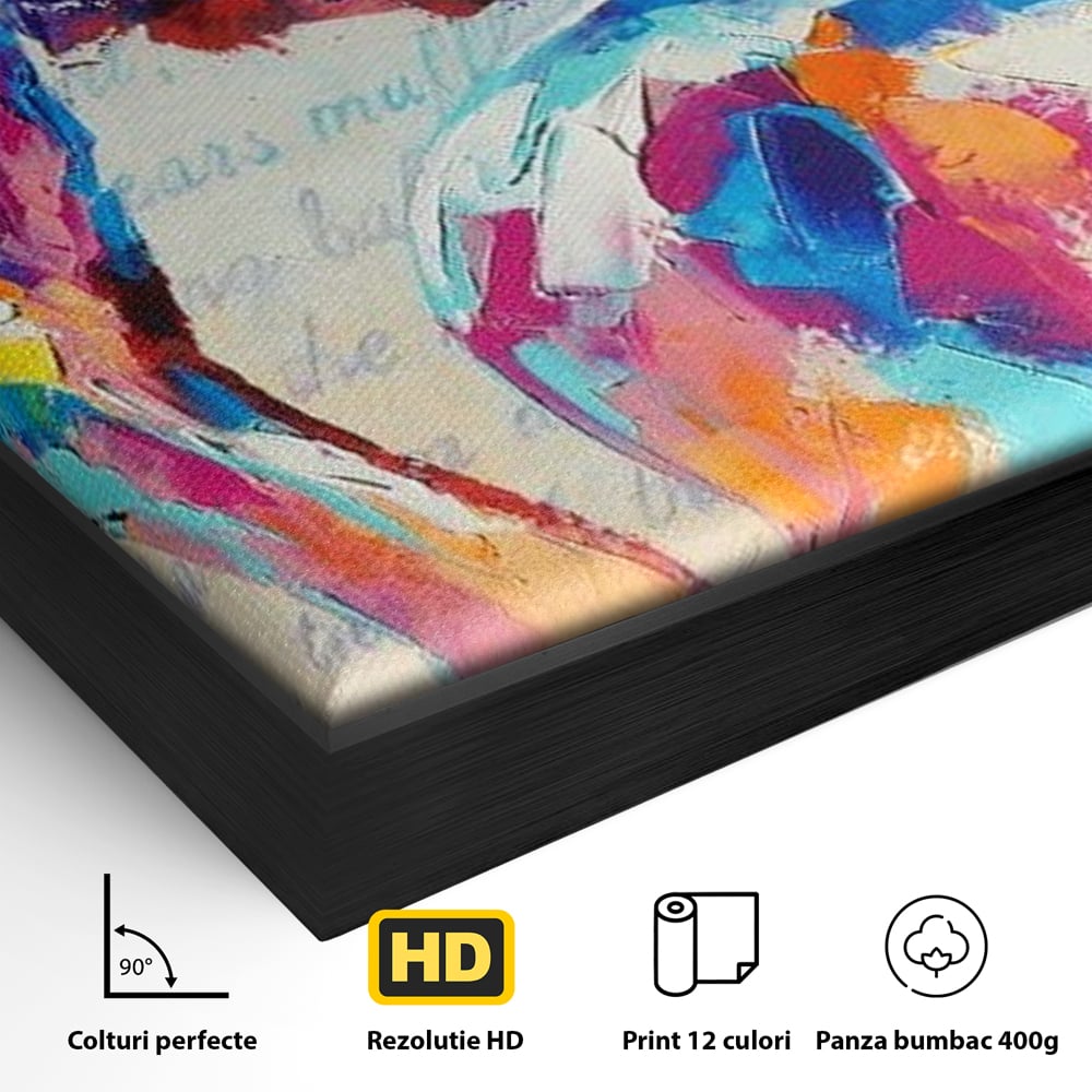Tablou Canvas Premium LuxCanva® E1042, Femeia in Culori, Cromatic, Privire, Mister, Aparitie, Fotografie, Living Room, Culori vibrante