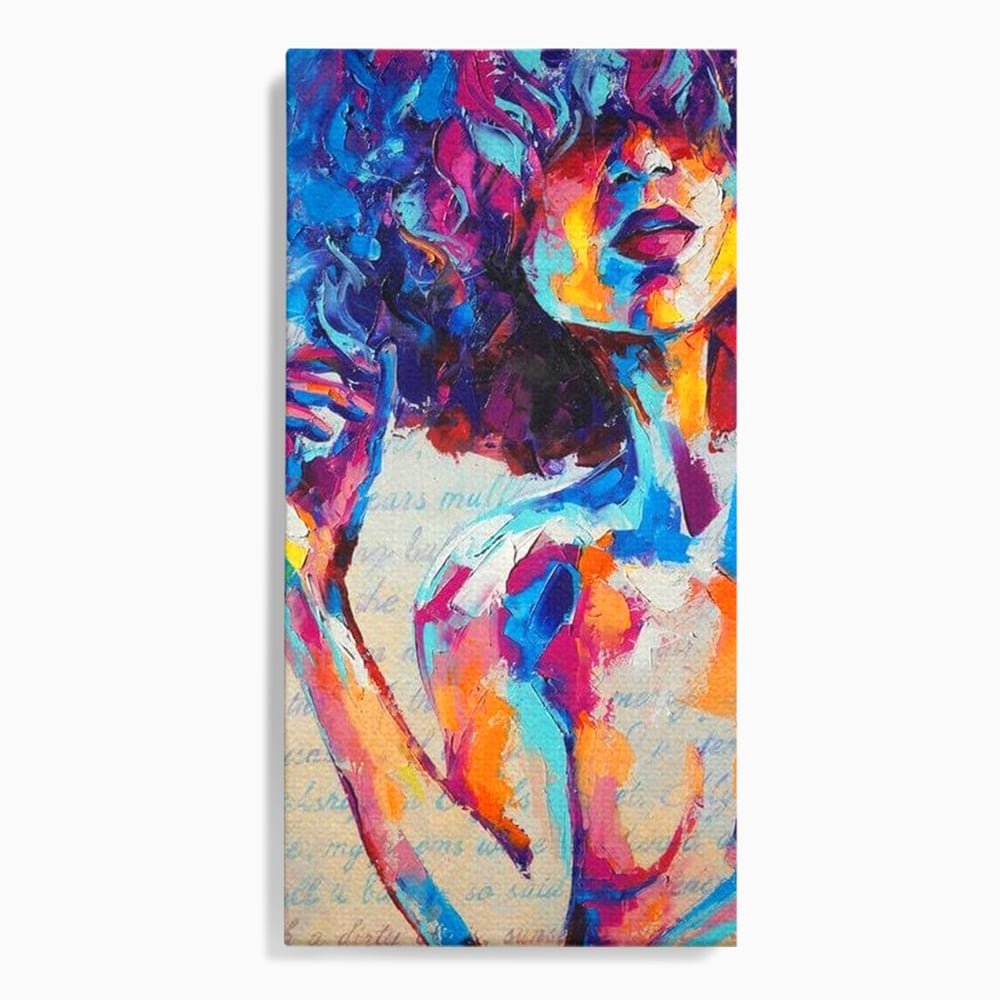 Tablou Canvas Premium LuxCanva® E1042, Femeia in Culori, Cromatic, Privire, Mister, Aparitie, Fotografie, Living Room, Culori vibrante