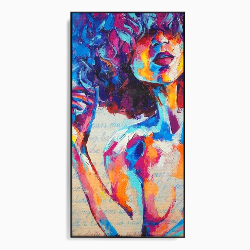 Tablou Canvas Premium LuxCanva® E1042, Femeia in Culori, Cromatic, Privire, Mister, Aparitie, Fotografie, Living Room, Culori vibrante
