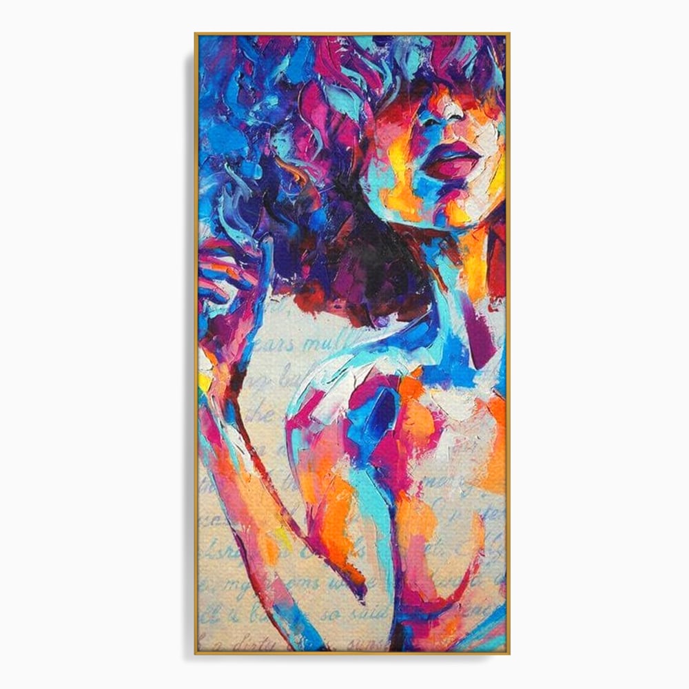 Tablou Canvas Premium LuxCanva® E1042, Femeia in Culori, Cromatic, Privire, Mister, Aparitie, Fotografie, Living Room, Culori vibrante