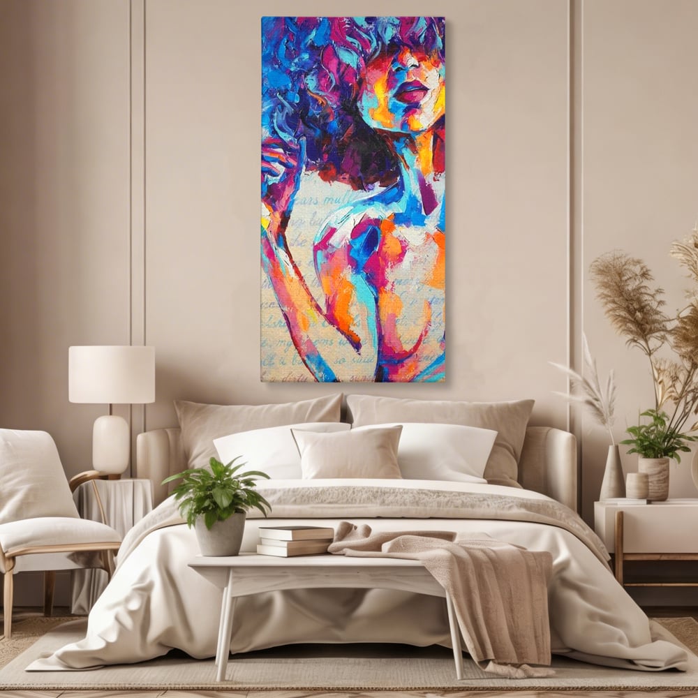 Tablou Canvas Premium LuxCanva® E1042, Femeia in Culori, Cromatic, Privire, Mister, Aparitie, Fotografie, Living Room, Culori vibrante