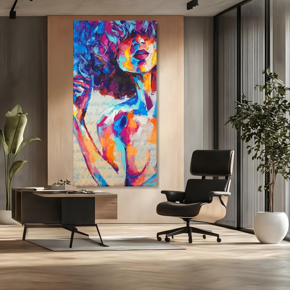 Tablou Canvas Premium LuxCanva® E1042, Femeia in Culori, Cromatic, Privire, Mister, Aparitie, Fotografie, Living Room, Culori vibrante