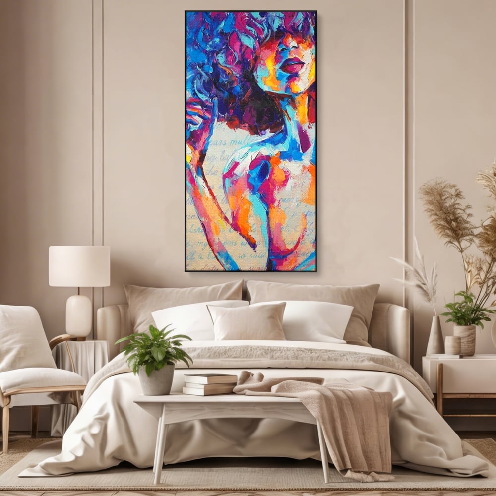 Tablou Canvas Premium LuxCanva® E1042, Femeia in Culori, Cromatic, Privire, Mister, Aparitie, Fotografie, Living Room, Culori vibrante