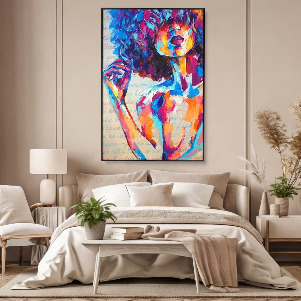 Tablou Canvas Premium LuxCanva® E1042, Femeia in Culori, Cromatic, Privire, Mister, Aparitie, Fotografie, Living Room, Culori vibrante