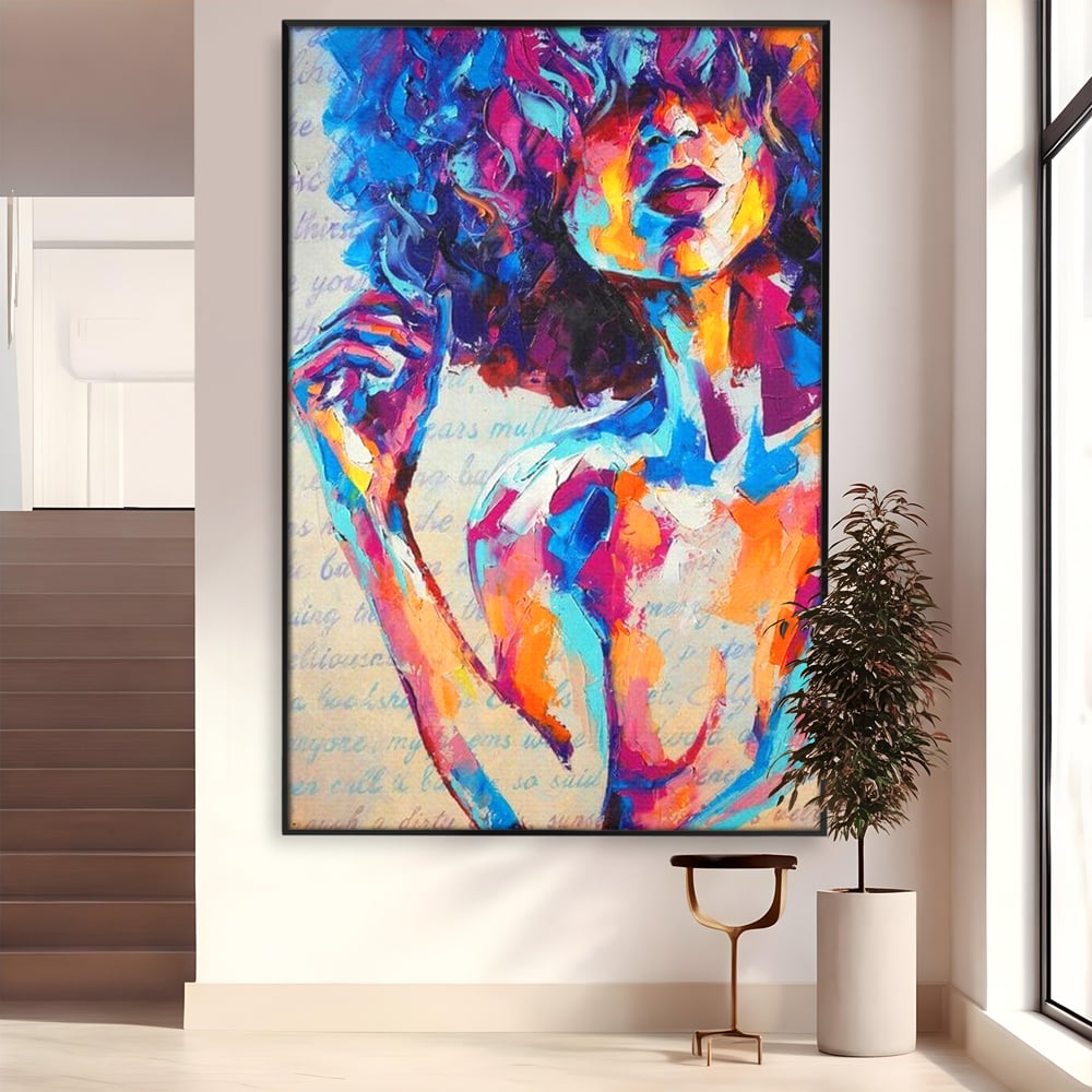 Tablou Canvas Premium LuxCanva® E1042, Femeia in Culori, Cromatic, Privire, Mister, Aparitie, Fotografie, Living Room, Culori vibrante