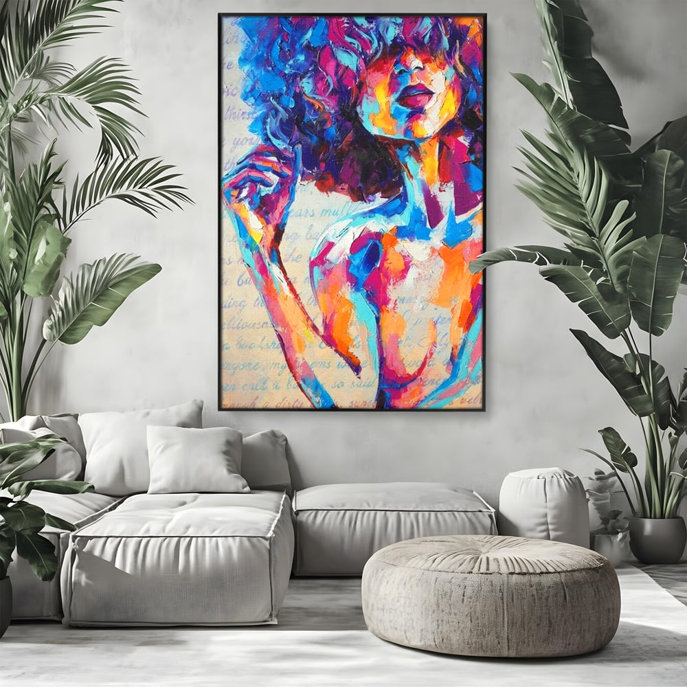Tablou Canvas Premium LuxCanva® E1042, Femeia in Culori, Cromatic, Privire, Mister, Aparitie, Fotografie, Living Room, Culori vibrante