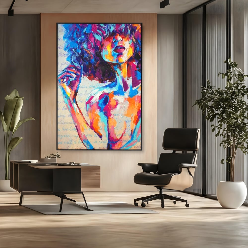 Tablou Canvas Premium LuxCanva® E1042, Femeia in Culori, Cromatic, Privire, Mister, Aparitie, Fotografie, Living Room, Culori vibrante