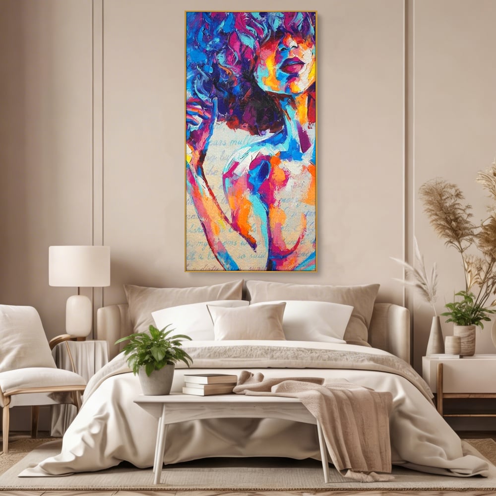 Tablou Canvas Premium LuxCanva® E1042, Femeia in Culori, Cromatic, Privire, Mister, Aparitie, Fotografie, Living Room, Culori vibrante