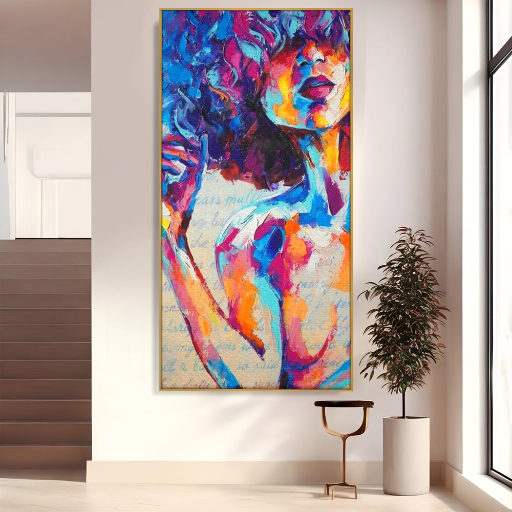 Tablou Canvas Premium LuxCanva® E1042, Femeia in Culori, Cromatic, Privire, Mister, Aparitie, Fotografie, Living Room, Culori vibrante