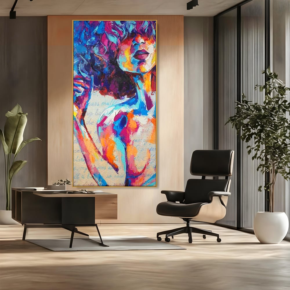 Tablou Canvas Premium LuxCanva® E1042, Femeia in Culori, Cromatic, Privire, Mister, Aparitie, Fotografie, Living Room, Culori vibrante