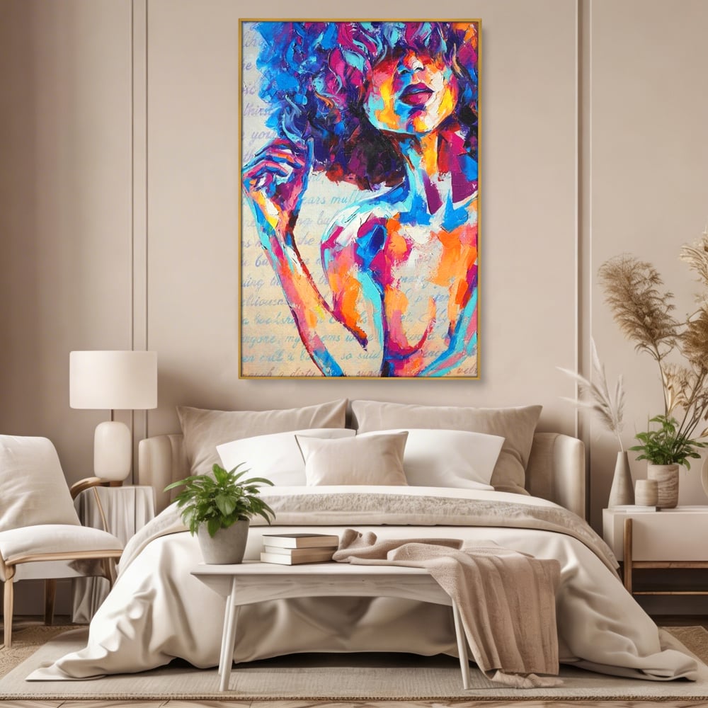 Tablou Canvas Premium LuxCanva® E1042, Femeia in Culori, Cromatic, Privire, Mister, Aparitie, Fotografie, Living Room, Culori vibrante
