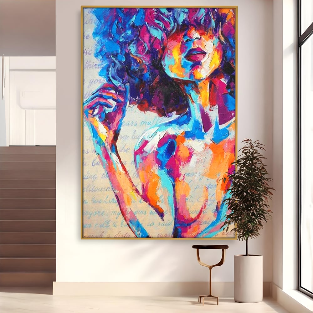 Tablou Canvas Premium LuxCanva® E1042, Femeia in Culori, Cromatic, Privire, Mister, Aparitie, Fotografie, Living Room, Culori vibrante