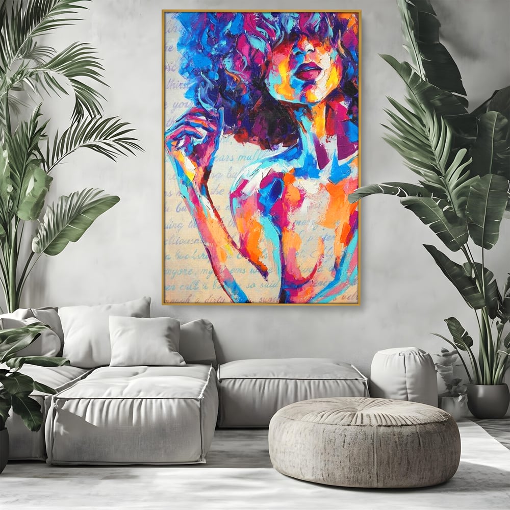 Tablou Canvas Premium LuxCanva® E1042, Femeia in Culori, Cromatic, Privire, Mister, Aparitie, Fotografie, Living Room, Culori vibrante