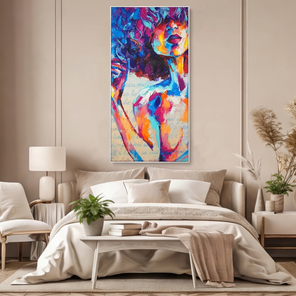 Tablou Canvas Premium LuxCanva® E1042, Femeia in Culori, Cromatic, Privire, Mister, Aparitie, Fotografie, Living Room, Culori vibrante