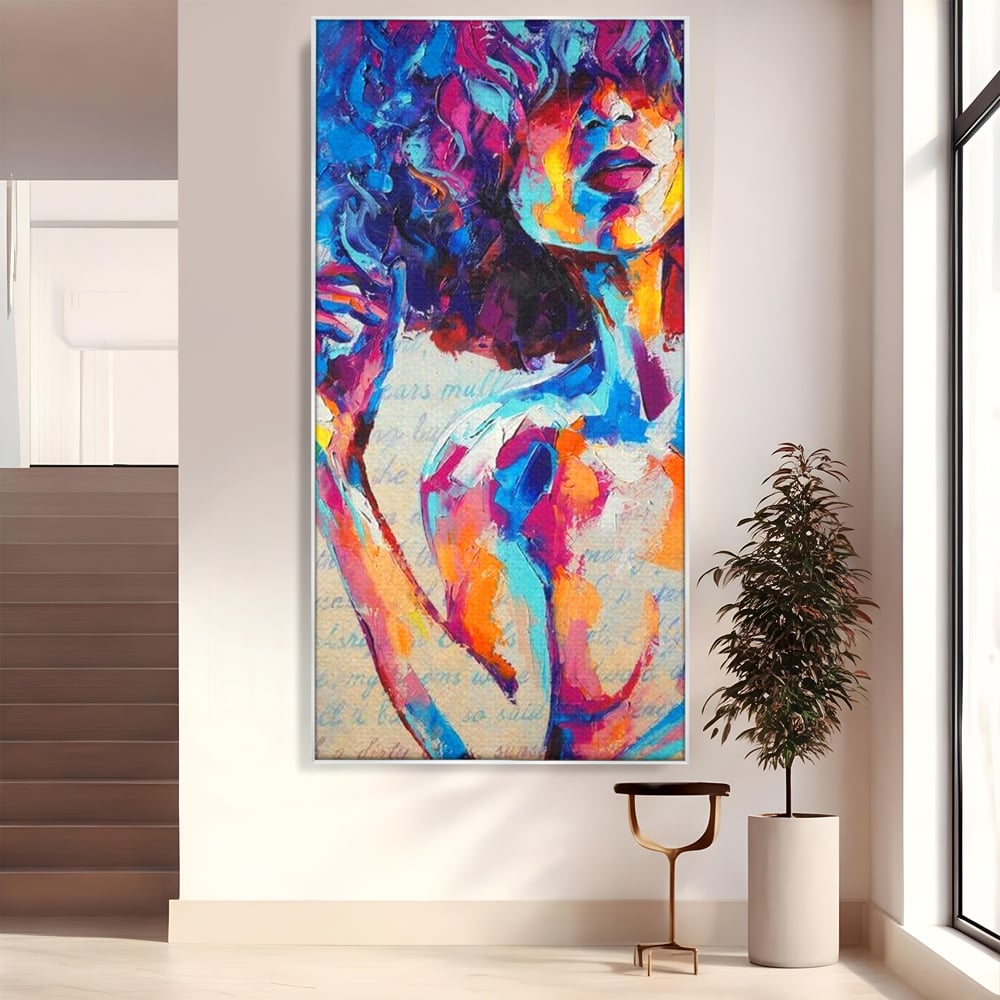 Tablou Canvas Premium LuxCanva® E1042, Femeia in Culori, Cromatic, Privire, Mister, Aparitie, Fotografie, Living Room, Culori vibrante