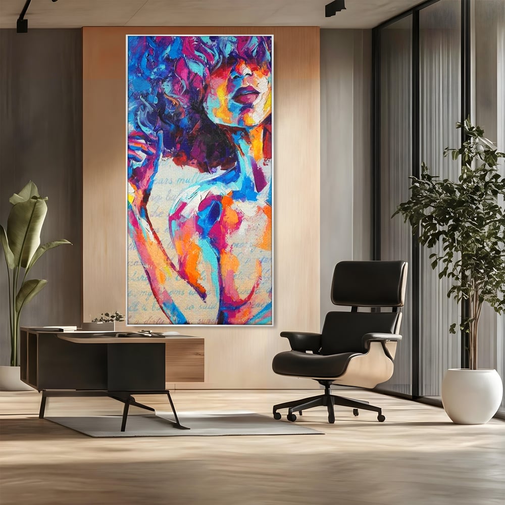 Tablou Canvas Premium LuxCanva® E1042, Femeia in Culori, Cromatic, Privire, Mister, Aparitie, Fotografie, Living Room, Culori vibrante