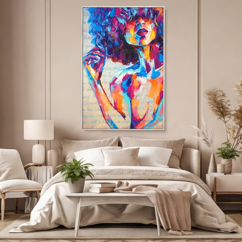 Tablou Canvas Premium LuxCanva® E1042, Femeia in Culori, Cromatic, Privire, Mister, Aparitie, Fotografie, Living Room, Culori vibrante