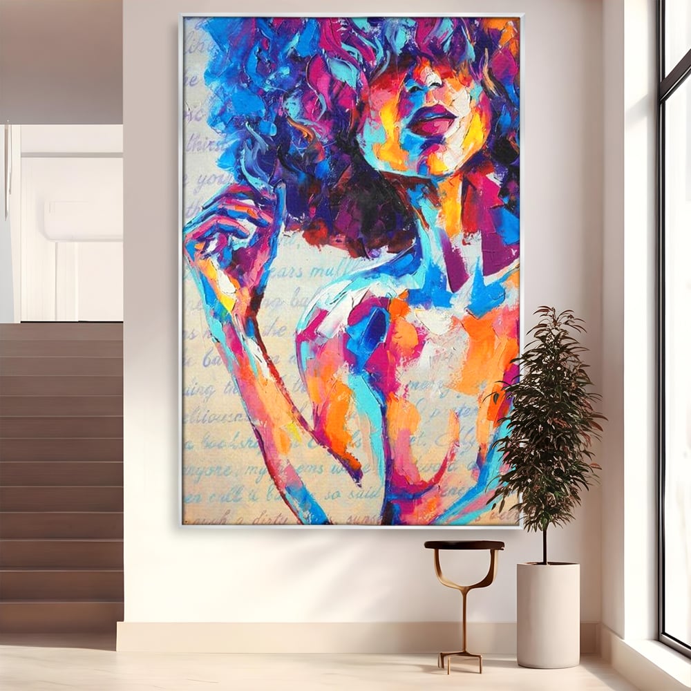 Tablou Canvas Premium LuxCanva® E1042, Femeia in Culori, Cromatic, Privire, Mister, Aparitie, Fotografie, Living Room, Culori vibrante