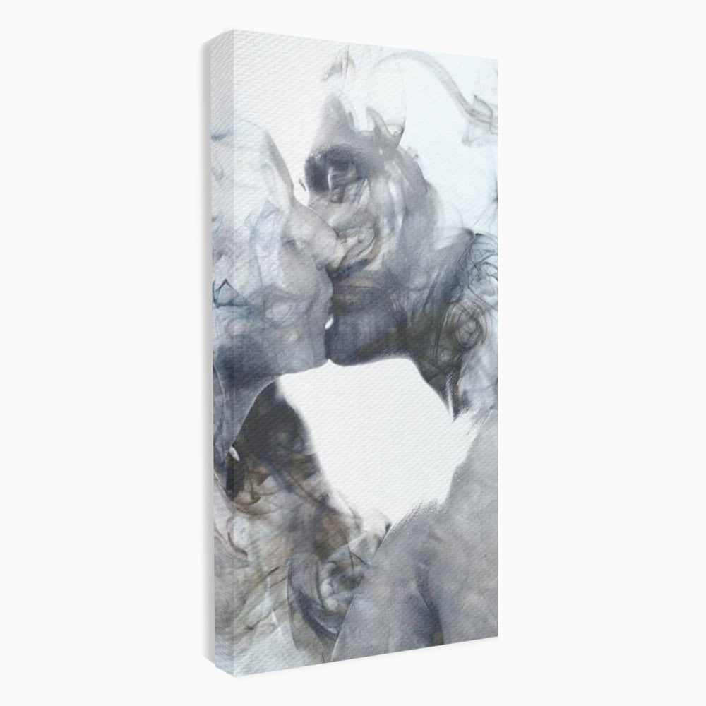 Tablou Canvas Premium LuxCanva® E1043, Sarut Romantic, Pop Art, Urban, Expresivitate, Pasiune, Buze, Alb, Living Room, Culori vibrante
