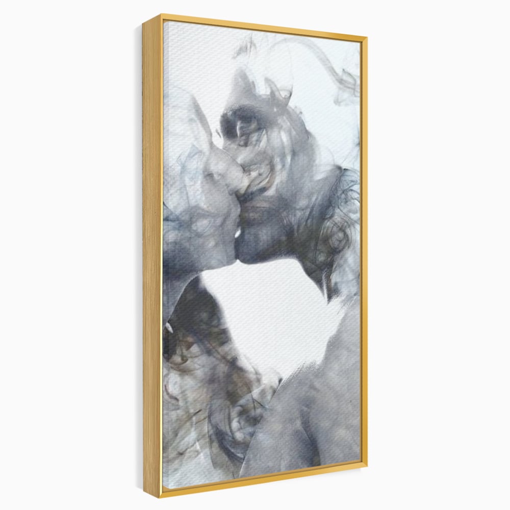 Tablou Canvas Premium LuxCanva® E1043, Sarut Romantic, Pop Art, Urban, Expresivitate, Pasiune, Buze, Alb, Living Room, Culori vibrante