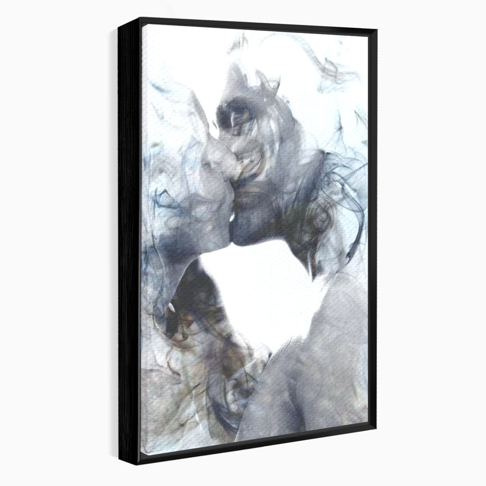 Tablou Canvas Premium LuxCanva® E1043, Sarut Romantic, Pop Art, Urban, Expresivitate, Pasiune, Buze, Alb, Living Room, Culori vibrante