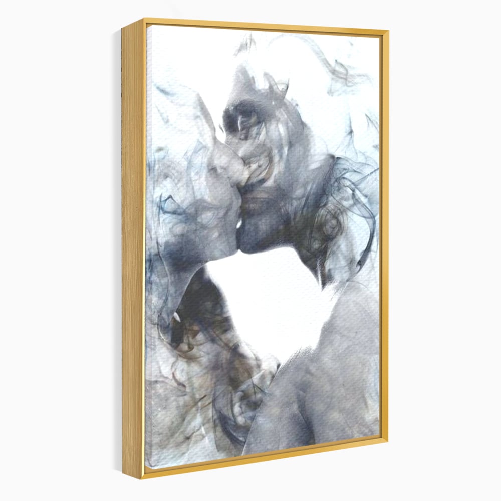 Tablou Canvas Premium LuxCanva® E1043, Sarut Romantic, Pop Art, Urban, Expresivitate, Pasiune, Buze, Alb, Living Room, Culori vibrante