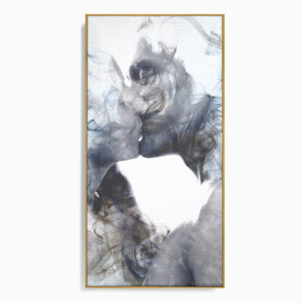 Tablou Canvas Premium LuxCanva® E1043, Sarut Romantic, Pop Art, Urban, Expresivitate, Pasiune, Buze, Alb, Living Room, Culori vibrante