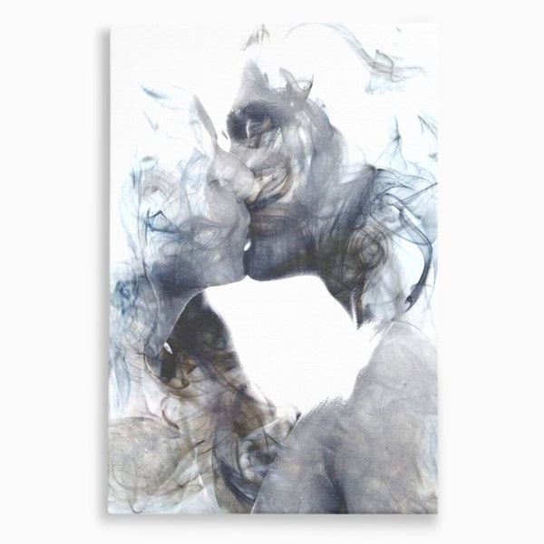 Tablou Canvas Premium LuxCanva® E1043, Sarut Romantic, Pop Art, Urban, Expresivitate, Pasiune, Buze, Alb, Living Room, Culori vibrante