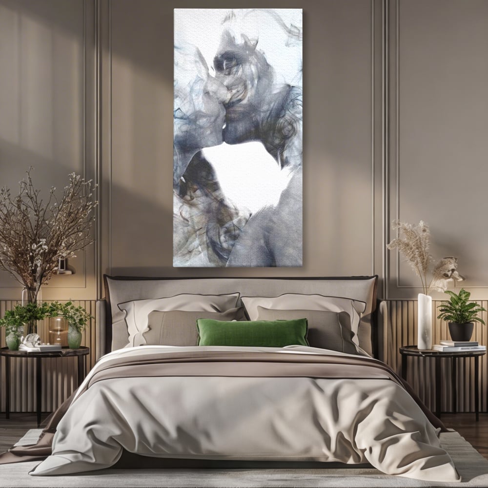 Tablou Canvas Premium LuxCanva® E1043, Sarut Romantic, Pop Art, Urban, Expresivitate, Pasiune, Buze, Alb, Living Room, Culori vibrante
