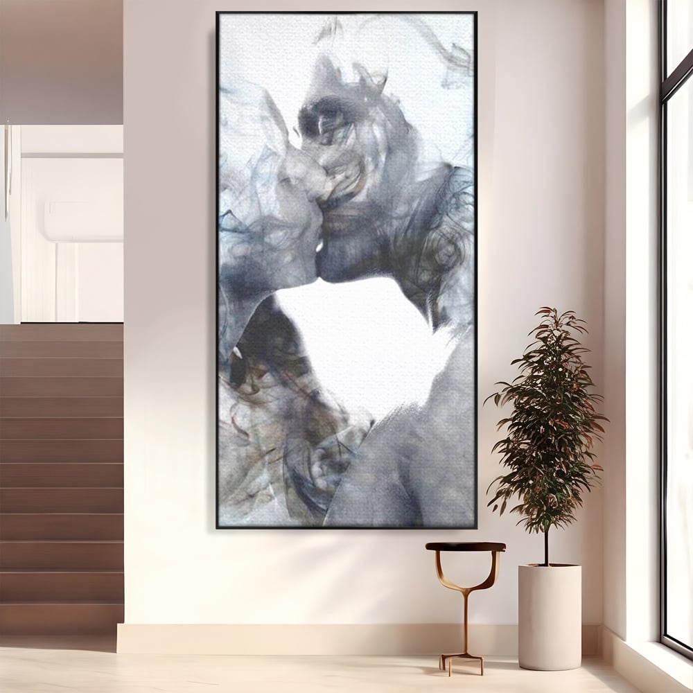 Tablou Canvas Premium LuxCanva® E1043, Sarut Romantic, Pop Art, Urban, Expresivitate, Pasiune, Buze, Alb, Living Room, Culori vibrante